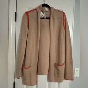 NWT Autumn Cashmere Powder Pink Cardigan with Orange Trim